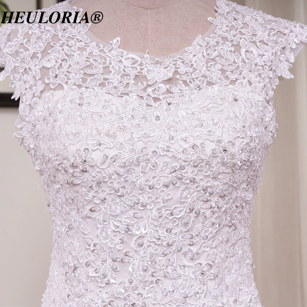 HEULORIA vintage Mermaid Wedding Dresses o neck lace beading Bride Dress lace up plus size Robe de mariage customize