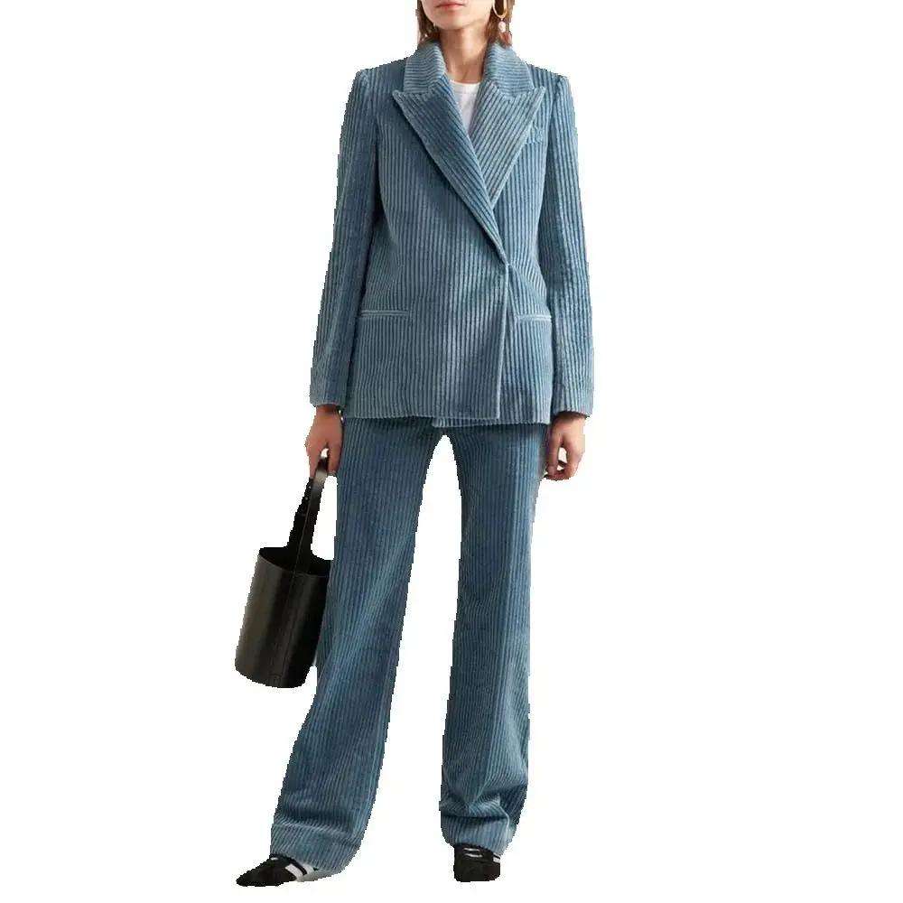 Women's Corduroy Suit Peak Lapel Long Sleeves Two Piece Stylish Casual Office Party Outfit 2026 Fashion Trendy Daily Workwear