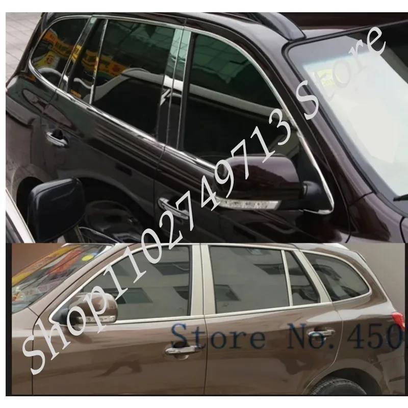 2007 2008 2009 2010 2011 2012 for Hyundai Santa Fe Chrome Window Trim 22pcs Frame Sill Belt Trims With Center Pillar GH