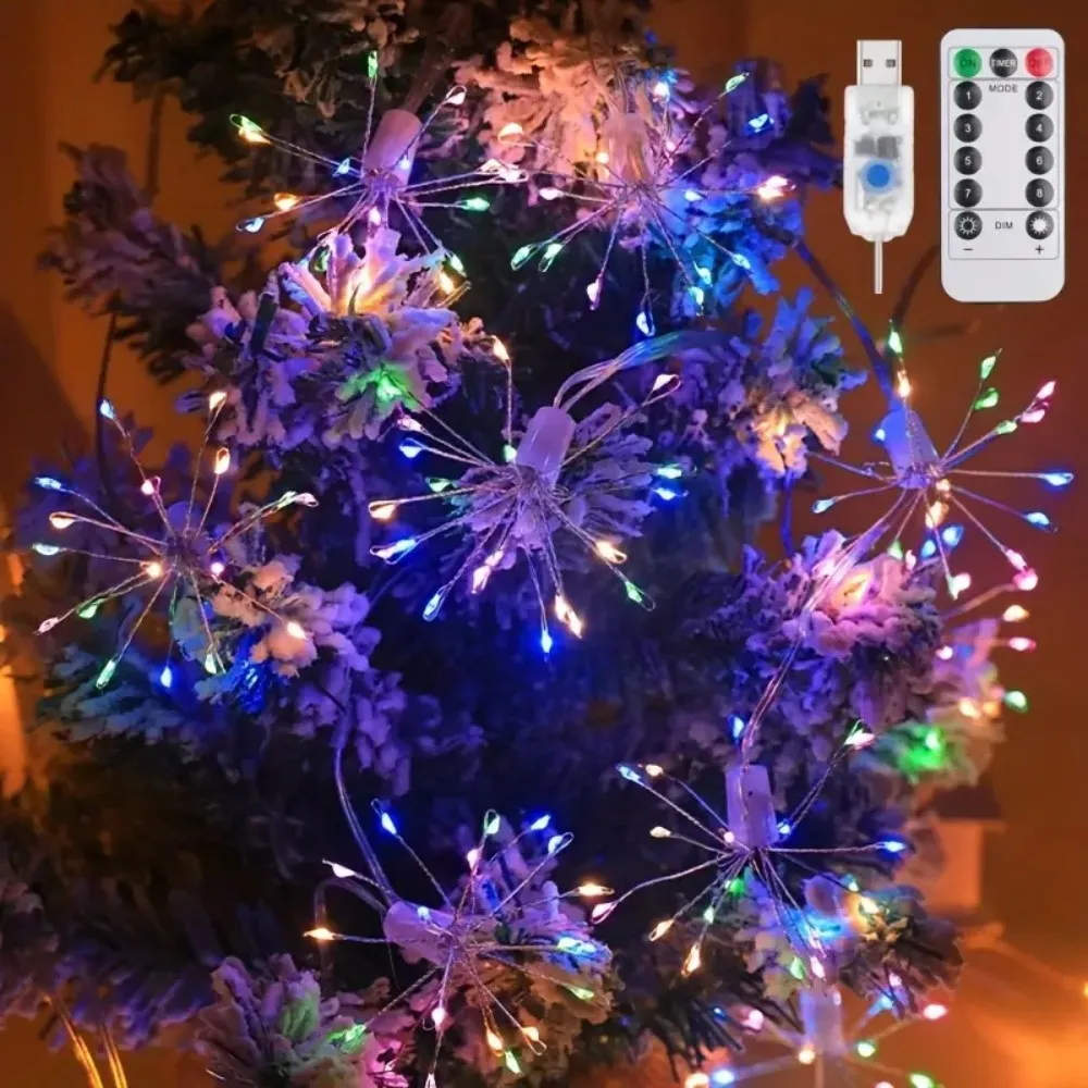 1PC 3M100LED USB Fireworks Light String with Remote Control,Suitable for Wedding Set,Courtyard,Garden,Camping Decoration
