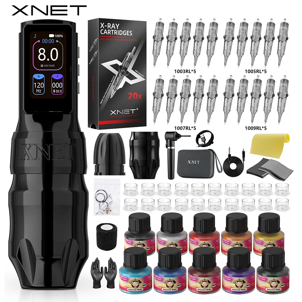 

XNET Titan Max Wireless Tattoo Machine Kit 20pcs Cartridges Coreless Motor Multi-Function Touchscreen Battery 1-12V For Tattoo