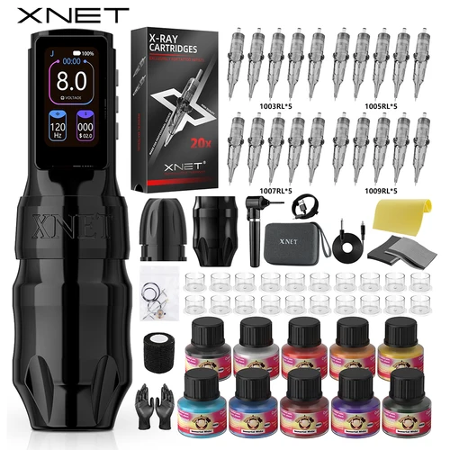 Imagen 1 del producto XNET Titan Max Kit de máquina de tatuaje inalámbrica 20 piezas cartuchos Motor Sin Núcleo batería de pantalla táctil multifunción 1-12V para tatuaje