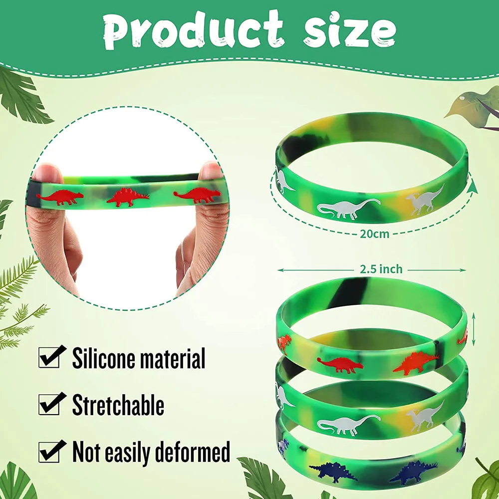 10 Pcs Dinosaur Silicone Wristband Dinosaur Party Favors Bag Filled Jungle Jurassic Dinosaur Themed Kids Birthday Party Supply