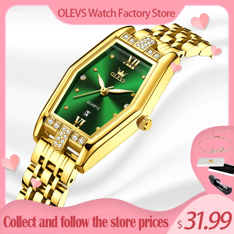

OLEVS 3699 Роскошные модные золотые кварцевые женские часы из нержавеющей стали с датой 30 м водонепроницаемые светящиеся оригинальные наручные часы