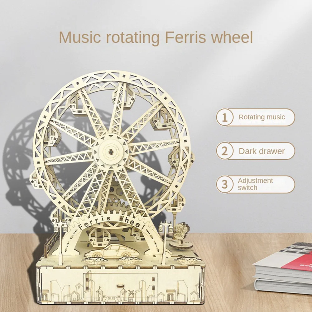 BEDW-DIY Музыкальное вращающееся колесо обозрения Деревянная 3D головоломка Креативные подарки для детей.