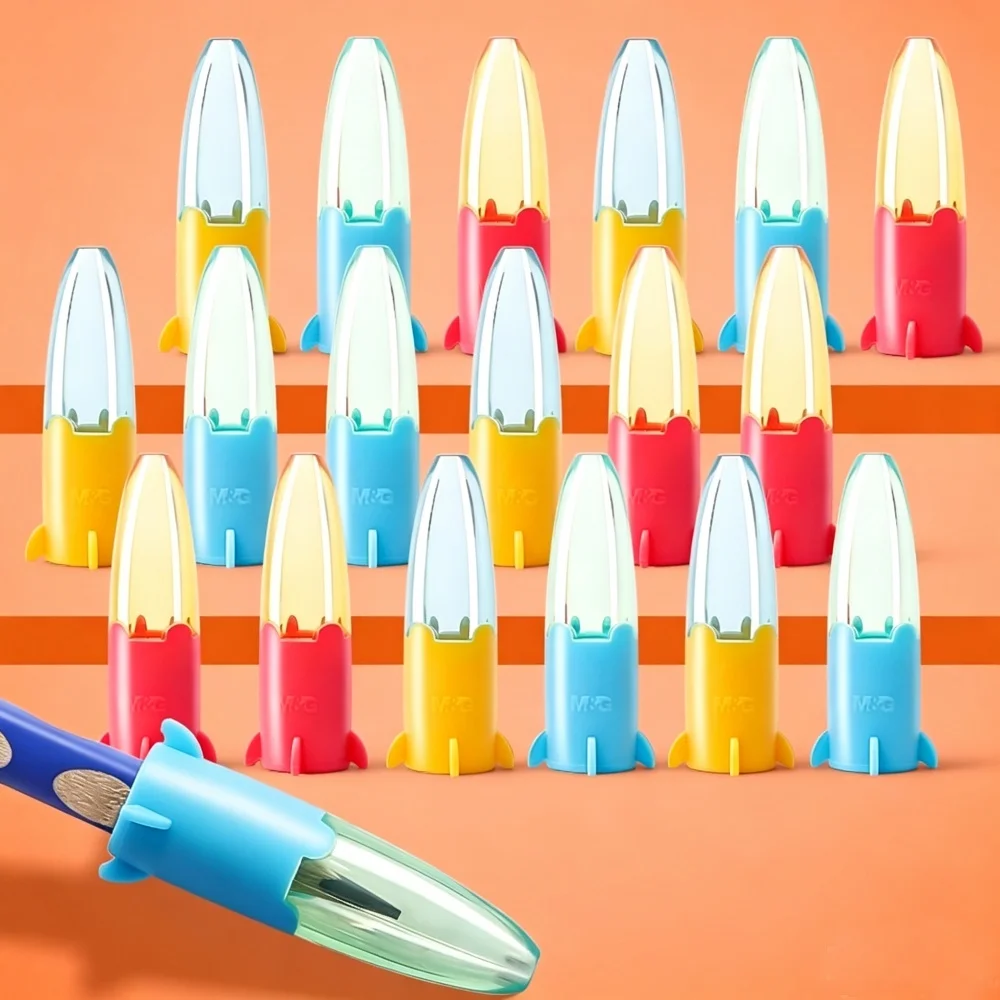 M&G Pencil Caps Rocket Shaped Pencil Cap Set Coarse&Thick Pen Sleeve Extender Soft Silicone Pencil Protector Students Supplies
