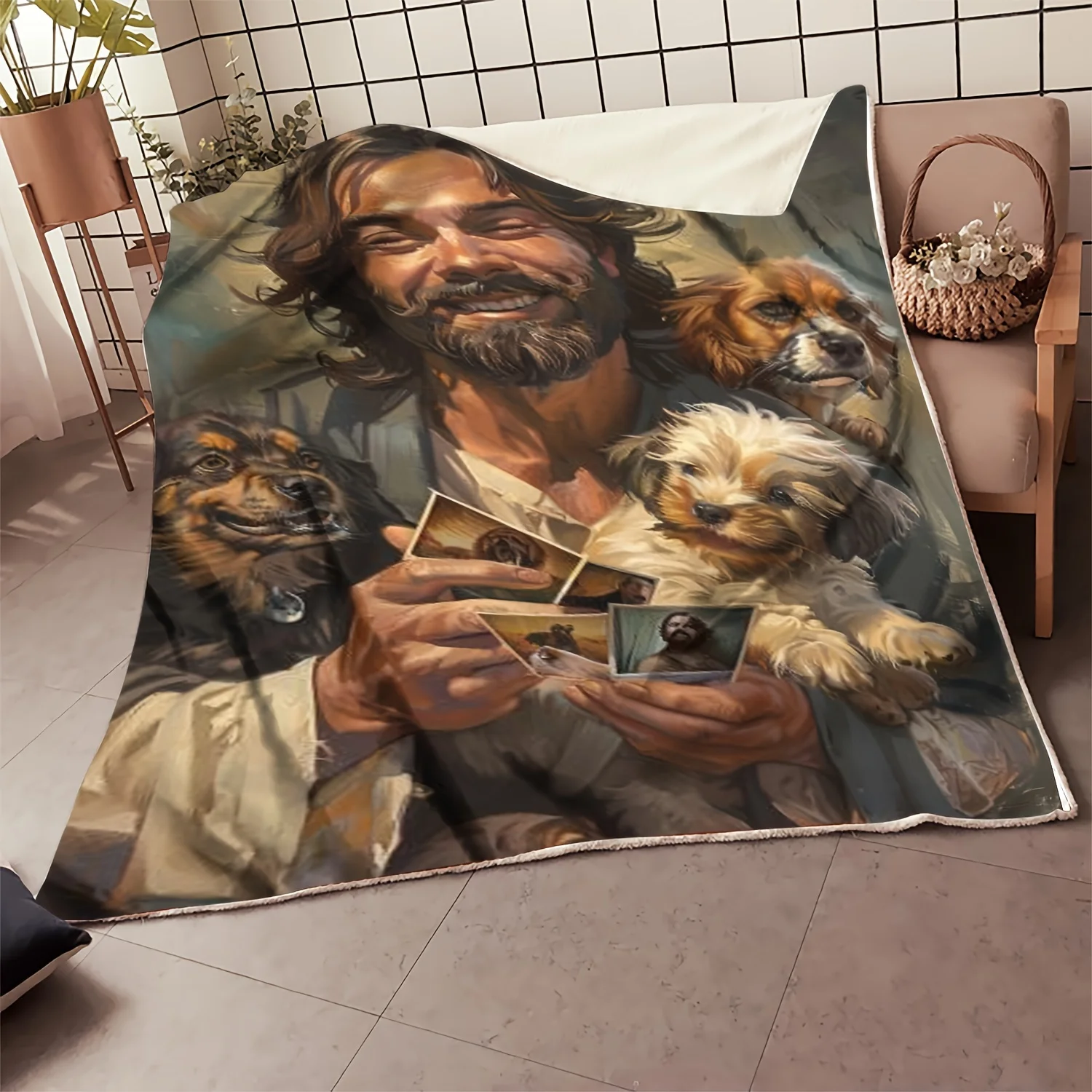 Фланелевое одеяло с портретом собаки, эклектическое покрывало из микрофибры в стиле бохо с защитой от таблеток — художественный стиль премиум-класса