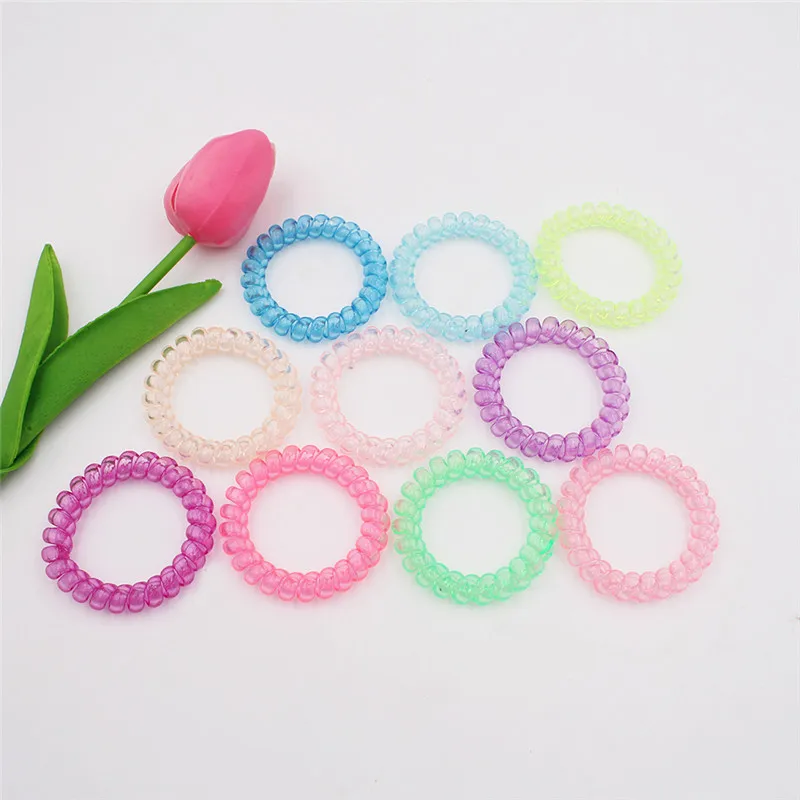 2022 New Women  Heart Stars Telephone Wire Rubber Bands Stretchy Colors Non-mark Spiral Coil Ropes  5.5cm Solid Hair Ties 10pcs