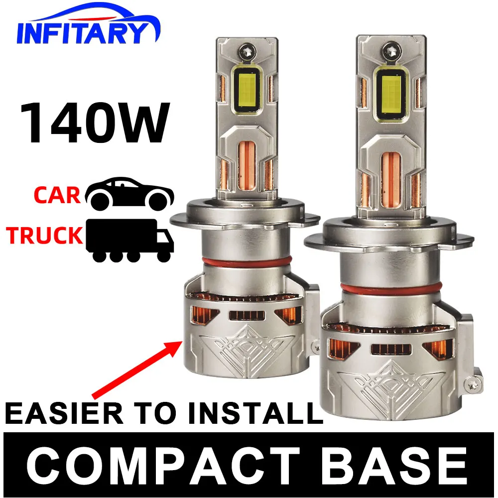 Image of Mini Hochleistungs-LED-Autoscheinwerfer 140W H7 H4 H1 9005 9006 H11 mit 6 Kupferrohren, Ultrahelle Glühbirne für 12V Fahrzeuge