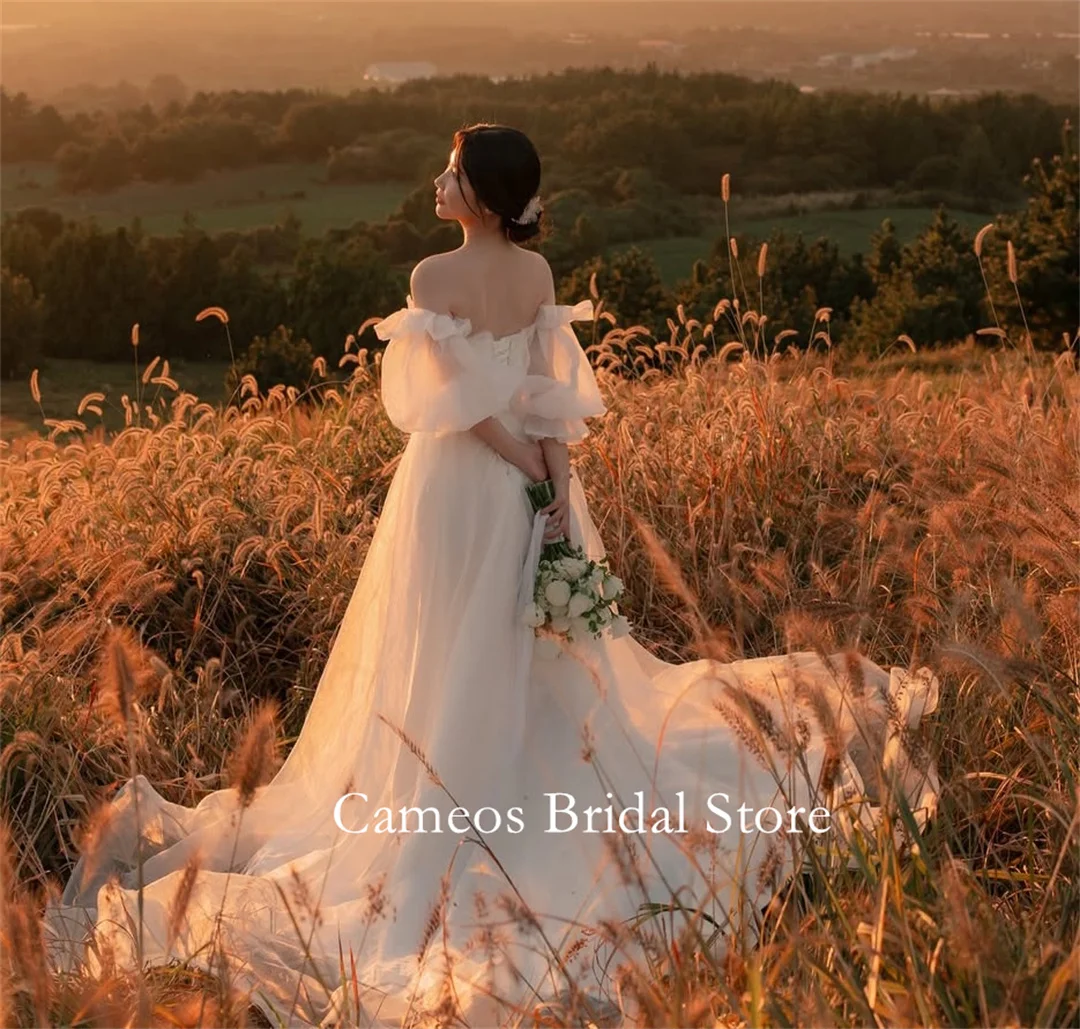 SONDR Customized Organza Wedding Dresses Sleeveless Off-Shoulder Korea Puff Sleeves A-Line Brides Gowns Women Bridal Dresses