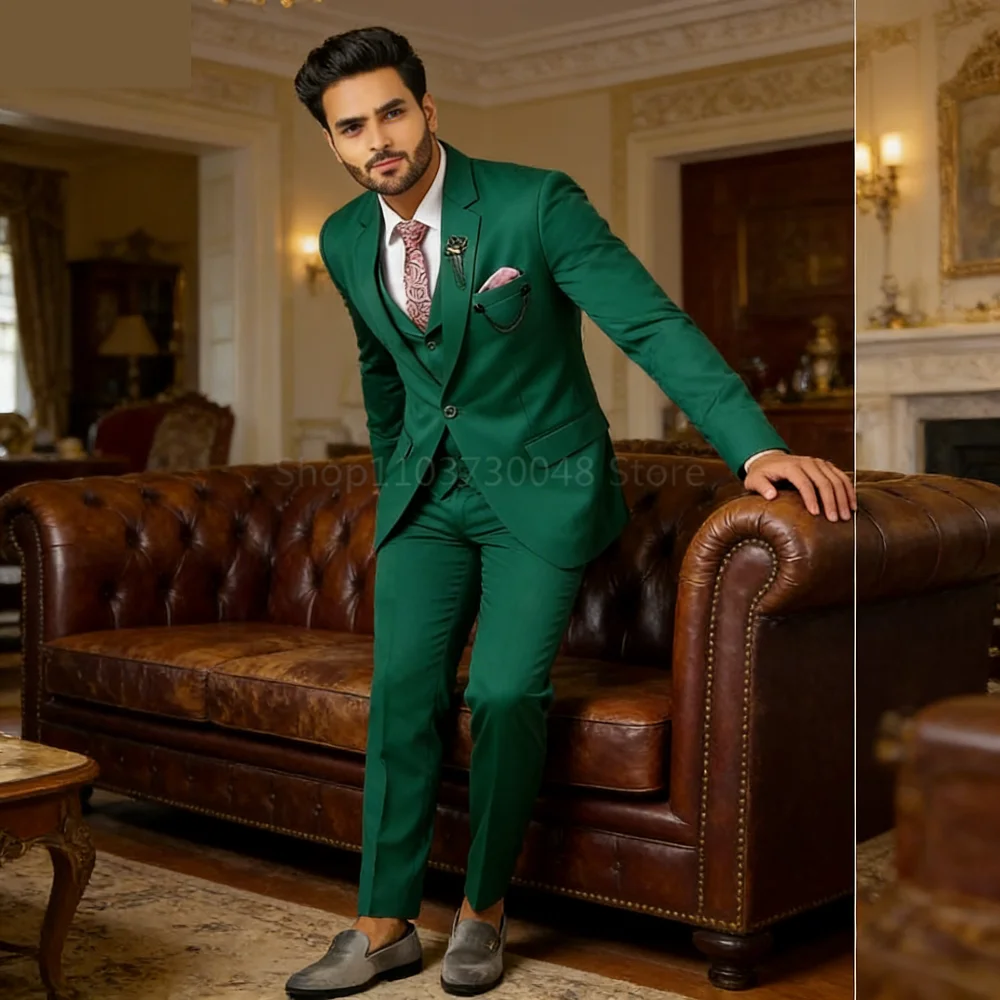 

Men's 3 Piece Suit Handsome Notch Lapel Slim Fit Single Button Wedding Blazer Party Wear Groom's Formal Attire