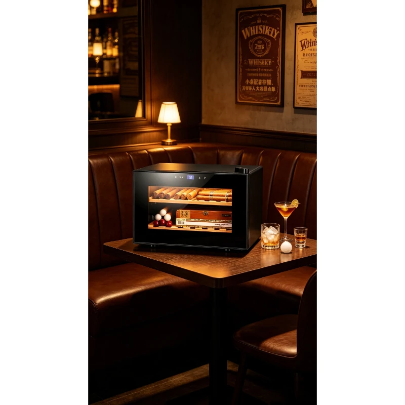 50-150 Cigar Capacity Mini Cooler 25L Cedar Shelves Electronic Cooling Small Refrigerator Home Desktop Office Use