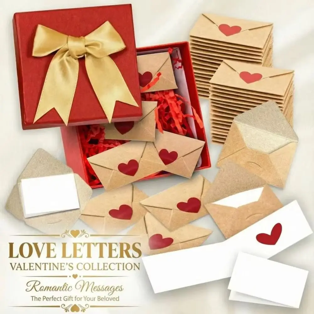 

30/60Pcs Pre-Written Cards Love Letters Envelope Set Blank Mini Cards Heart Stickers DIY Love Notes Box Elegant Box