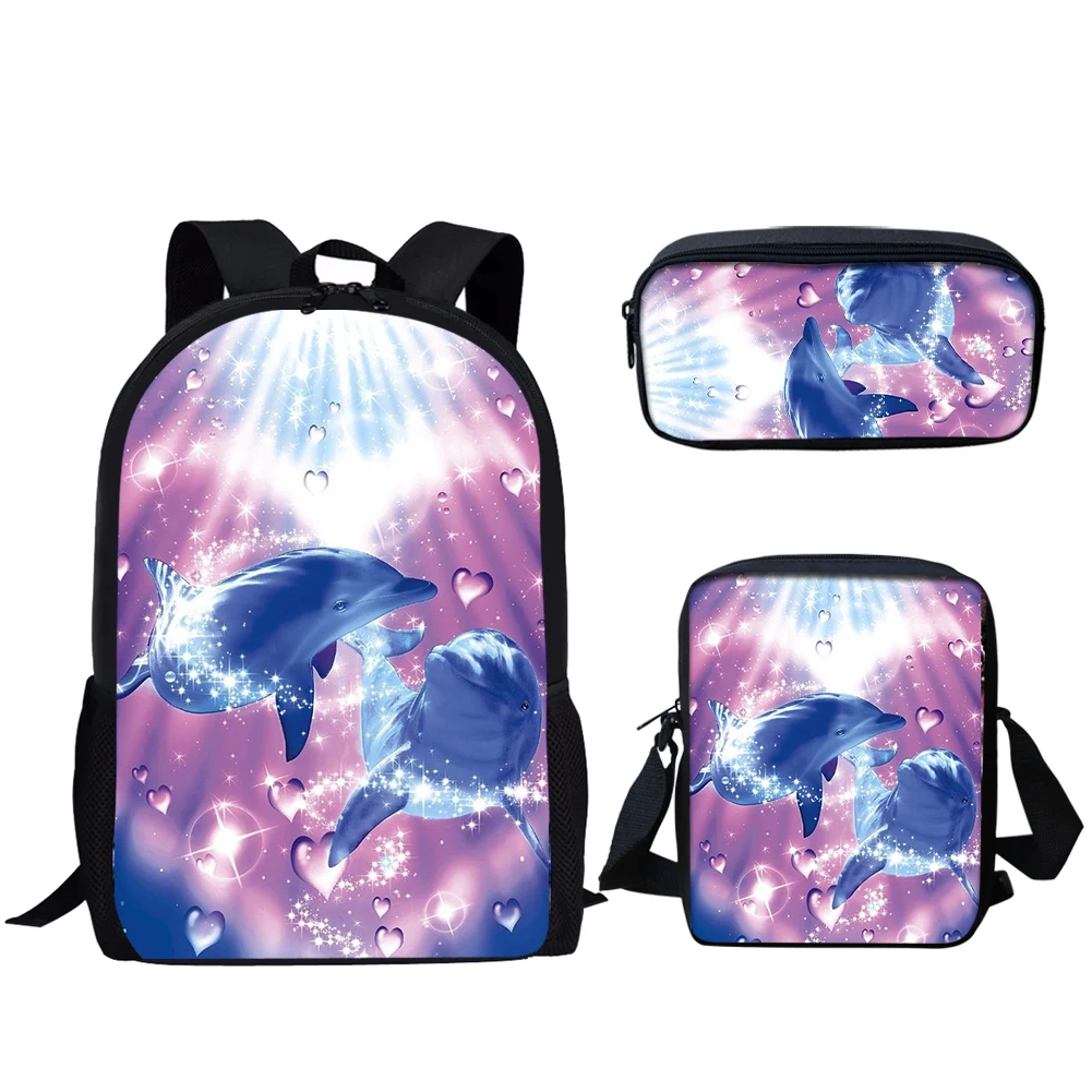 Fantasy Galaxy Moon Dolphins ชุดกระเป๋าเป้สะพายหลังสําหรับวัยรุ่น Boys Girls กระเป๋าเป้สะพายหลังแล็ปท็อปขนาดใหญ่ความจุกระเป๋านักเรียนสําหรับเดินทาง Daypack