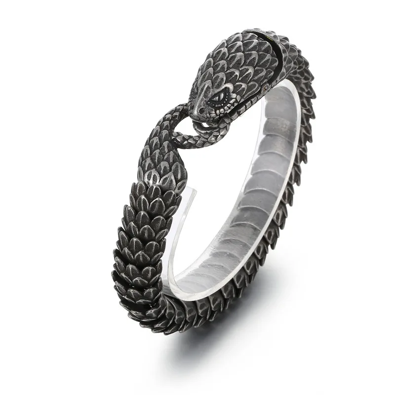 

Cool Unisex Stainless Steel Punk Hiphop Snake Hand Jewelry Titanium Boa Serpent Black Grey Cuff Bangles Bracelets For Men Gifts