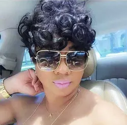 Short Pixie Wigs for Black Women Short Black Curly Pixie Wigs Synthetic Hair Wigs for Black Women Natural Wavy Black Pixie Cut W