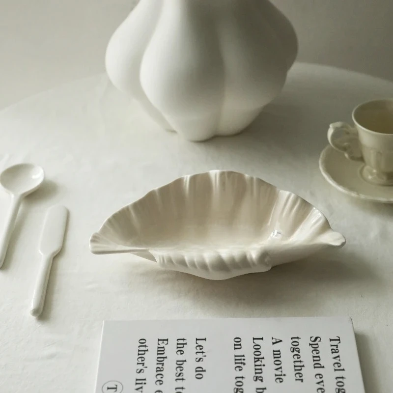 Shell Plate Cream Retro Ceramic Plate Fruit Snack Plate Dinner Tray Dish Set Jewelry Storage Dish Tableware Gift