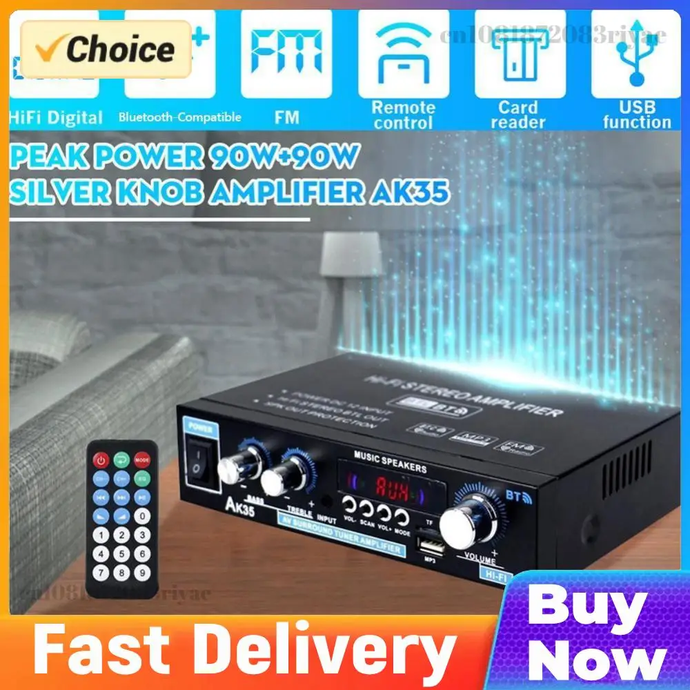 

Bluetooth HiFi Stereo Power Amplifier 90W+90W Dual Channel 30W RMS 90W Max Low Distortion Power Amp with USB TF RCA AUX Input