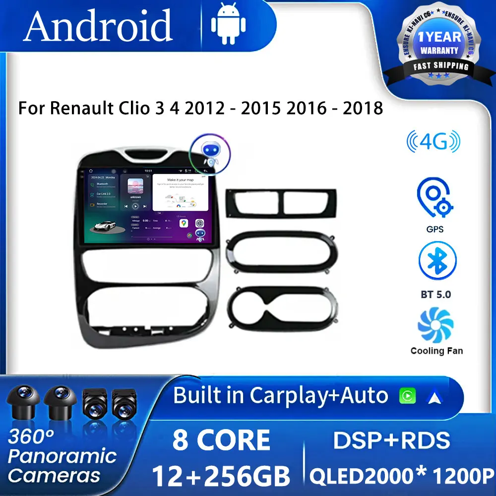 Android OS Auto Carplay Car Radio Video For Renault Clio 3 4 2012 - 2015 2016 - 2018 Multimedia Player Stereo Audio 2Din 2 Din