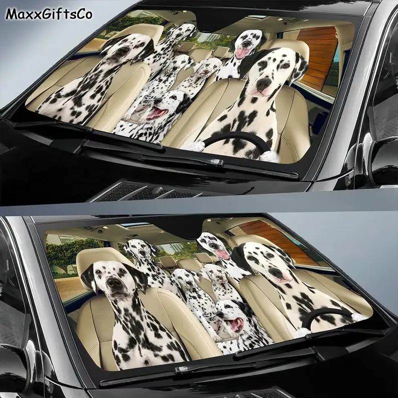 Dalmatian Car Sun Shade, Dalmatian Windshield, Dogs Family Sunshade, Dalmatian Car Accessories, Dalmatian Lovers Gifts, Car Deco