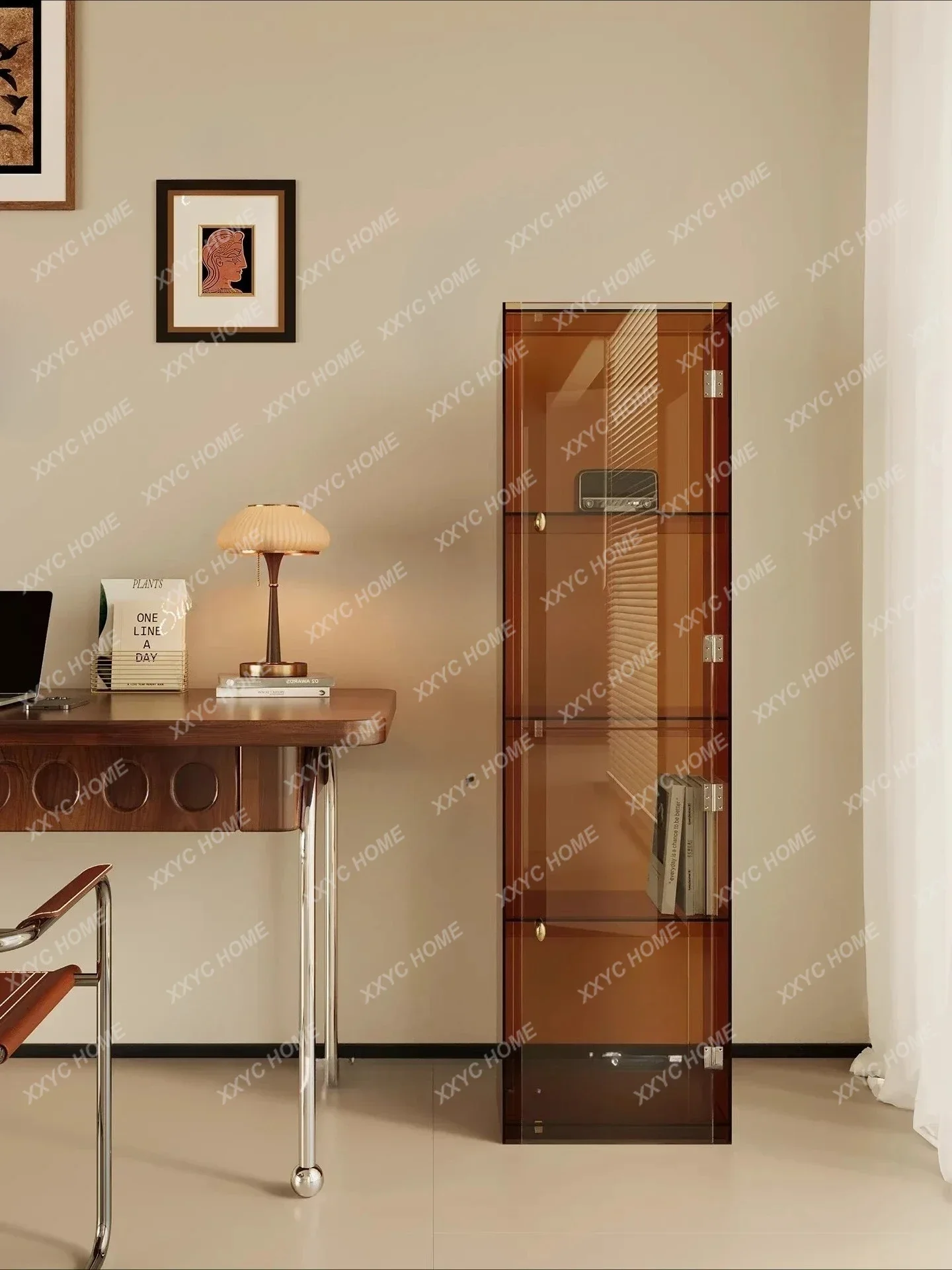 L Acrylic display with door, bookshelf living room floor, storage, integrated storage lattice cabinet