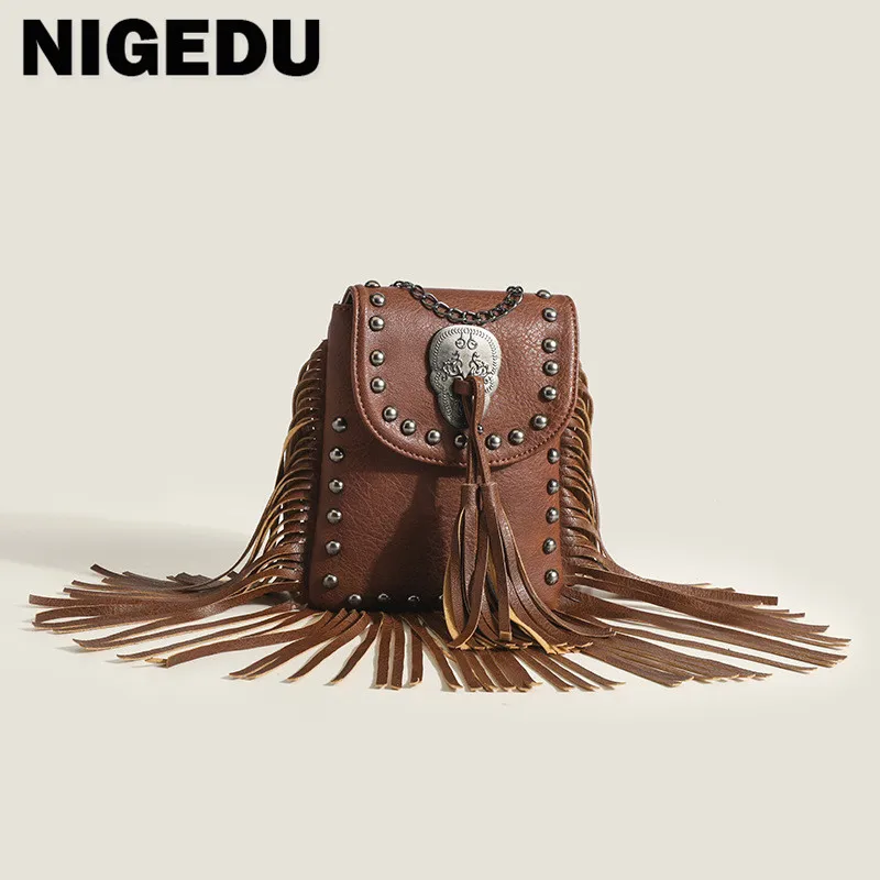 

Small Square Flap Bags For Women Crossbody Bags Rivet Tassel Shoulder Bag PU Leather Ladies Messenger Bag girls phone Wallet