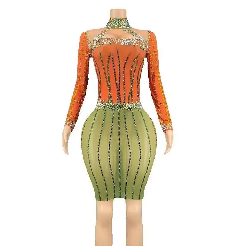 

ZD New Products Rhinestone Women Prom Dress Elegant Knee Length Birthday Dress Sexy Candy Color Evening Dress Fashion Club