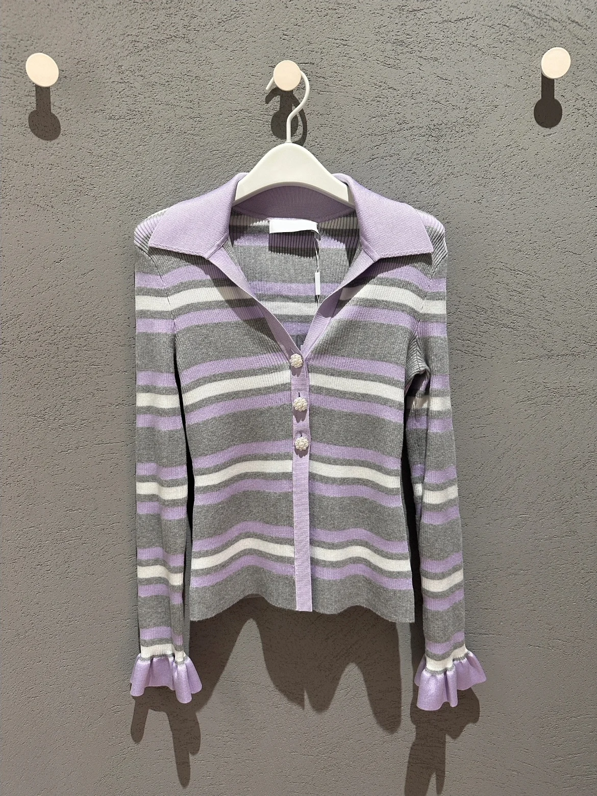 

Early Autumn Purple Striped V-Neck Knitted Open Cardigan Sweater College Style Casual Fit Long Sleeve Women's Knitwear