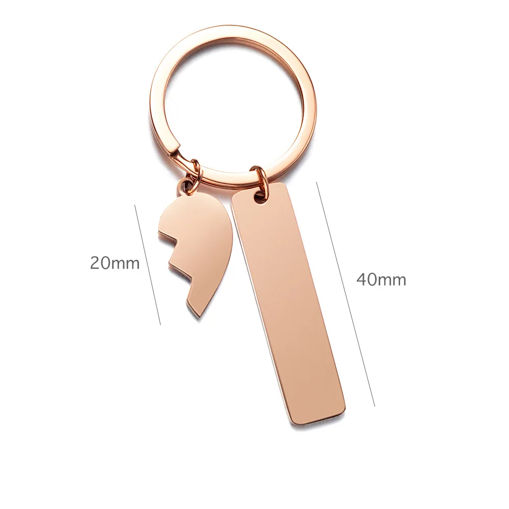 Stainless Steel Puzzle Keychain Blank For Engrave Metal Broken Keart Key Chain Couple Keychains Wholesale 5pair