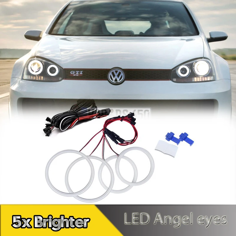 4Pcs LED Angel eyes Kit Halo Rings Cotton Lights DRL For VW Volkswagen Golf 4 5 1997-2009 Daytime Running Lamps Car Accessories