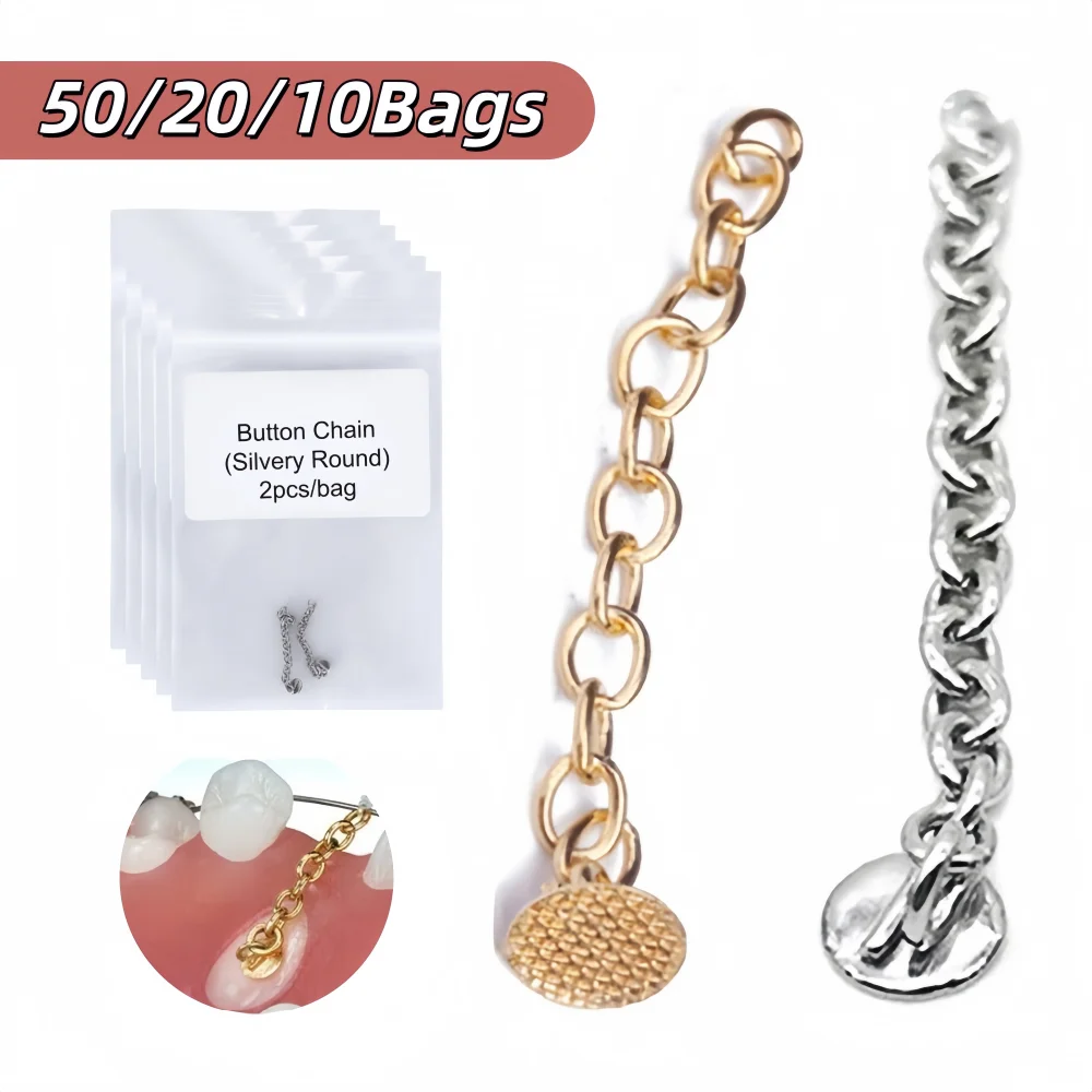 50/20/10Bags Dental Orthodontics Traction button chain golden/Silver round Mesh Base Lingual Buttons Dentist Ortho Accessories