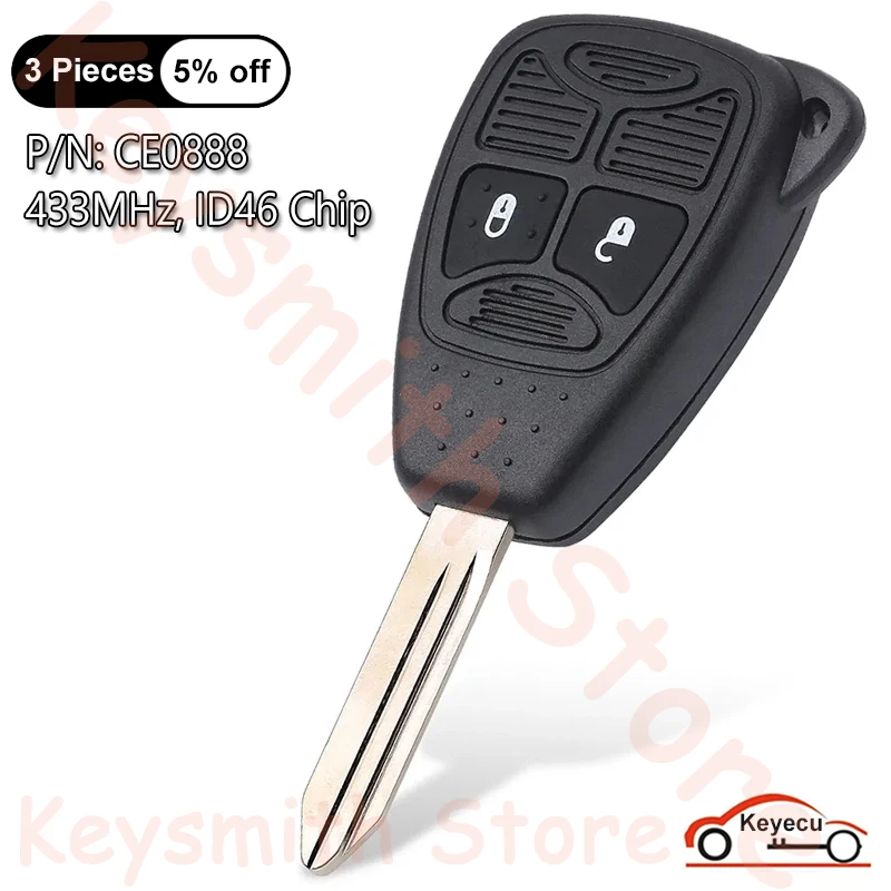 KEYECU 433MHz ID46 Remote Car Key Entry Transmitter for Chrysler/JEEP/DODGE 300 200 Aspen Sebring Commander CE0888