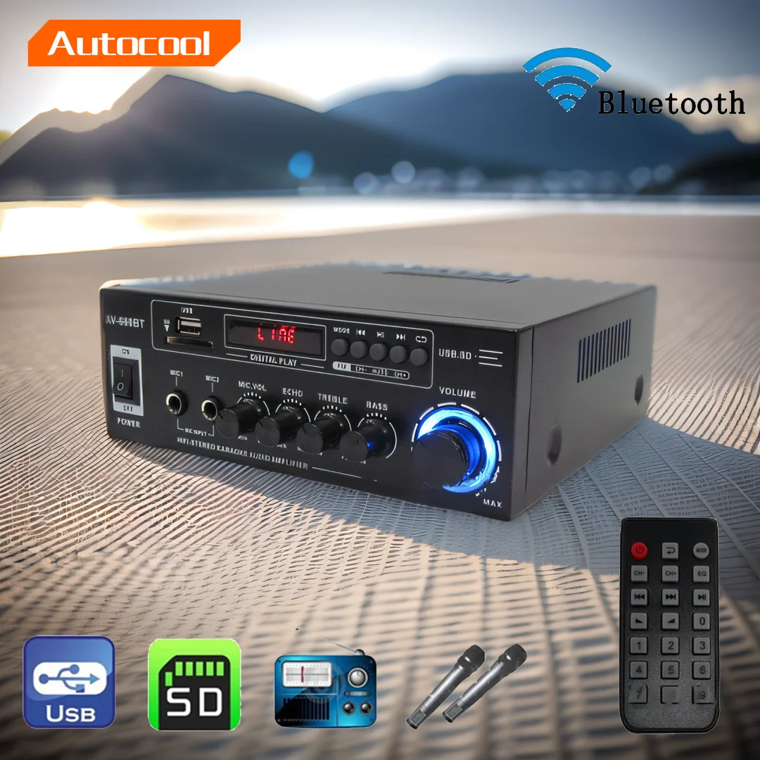 Home Theater Sound System Dual Microphone 300W*2 HiFi Amplifier Channel 2.0 Digital Sound AMP Bluetooth Mp3 Decoder Amplifier