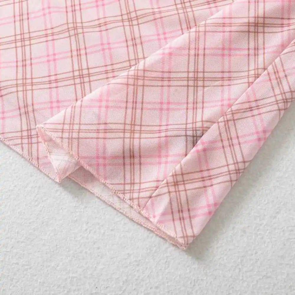 Sweet Pink Plaid Mesh Skirt Women High Waist A Line Mini Skirt Bowknot Ribbon Aesthetic Preppy Fashion Summer Bottoms