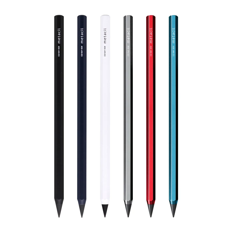 Sunstar Metacil Sharpener-Free Pencils Gold Metal Barrel Writing Length Exchangeable Nibs Student White Collar Designer Pencils