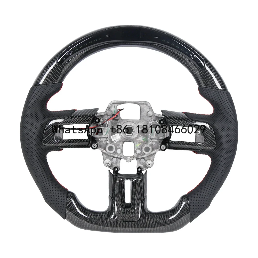 

Carbon Fiber Steering Wheel Fit For 2015-2017 Mustang EcoBoost GT Shelby-Mustang GT350 GT350R 2.3L 5.0L +LED No Heated