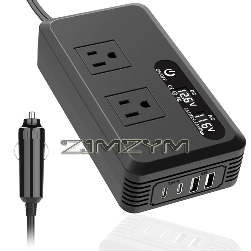 DC 12V/24V to AC 110V/220VUSB PD Type-C Jack 200w Converter8 Jack Socket Switch Power Adapter Car Inverter QC3.0