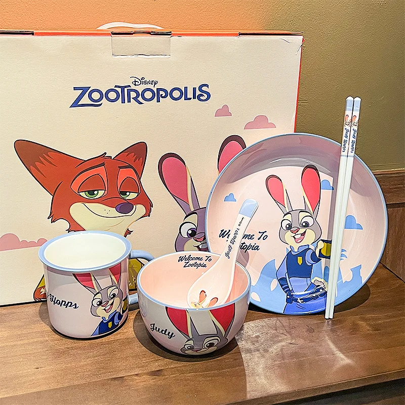 Zootopiajudy Hopps Ceramic Bowl And Plate Set For Home Use Children Ceramic Bowl Cute Tableware Gift Box Festival Gifts For Girl