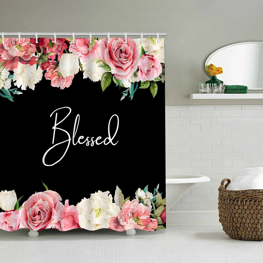 طقم حمام مكون من أربع قطع من Bright Flower - ستارة دش مقاومة للماء، مما يخلق مجموعة حمام كاملة #2