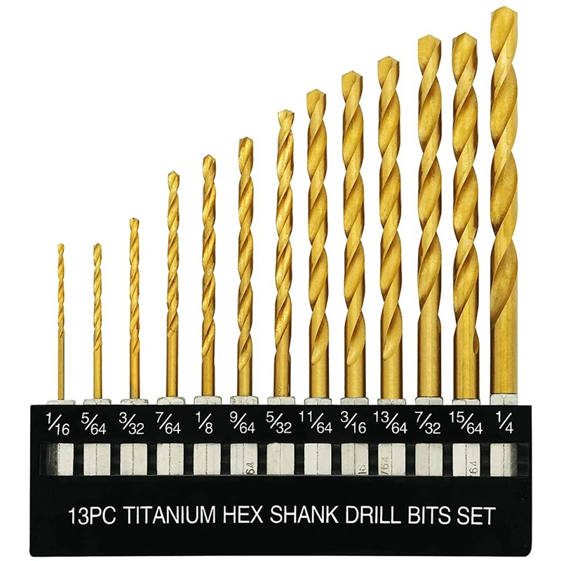 

Titanium Hex Drill Bit Set 135 Degree Tip HSS Impact Drill Bit Set For Metal, Wood Quick Change Design