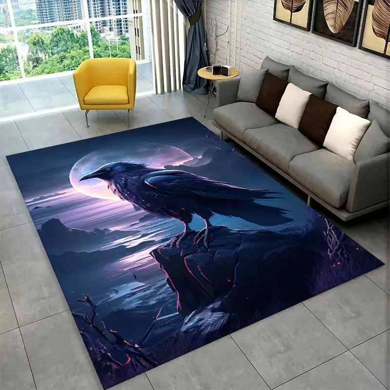 Gothic Raven Skull Crow Cartoon Large Area Rug Non-slip Durable Carpet for Bedroom Living Room Sofa Doormat Home Decor Floor Mat