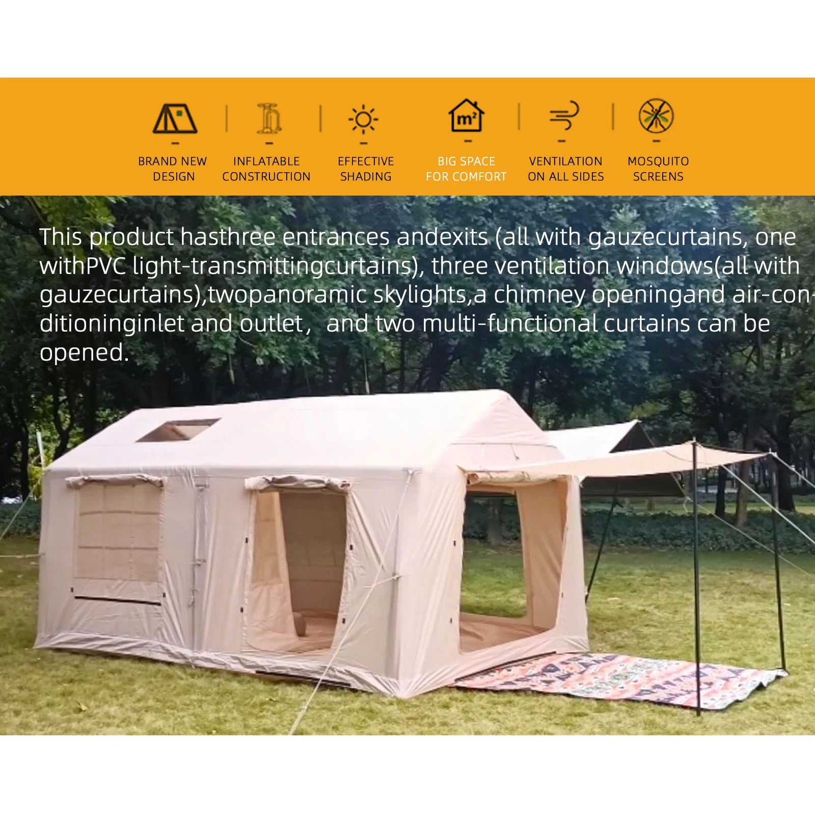 Tenda da campeggio gonfiabile da 9,84x13,12FT, tenda gonfiabile per 6-8 persone di facile installazione, antivento impermeabile per 4 stagioni, casa ad aria extra large