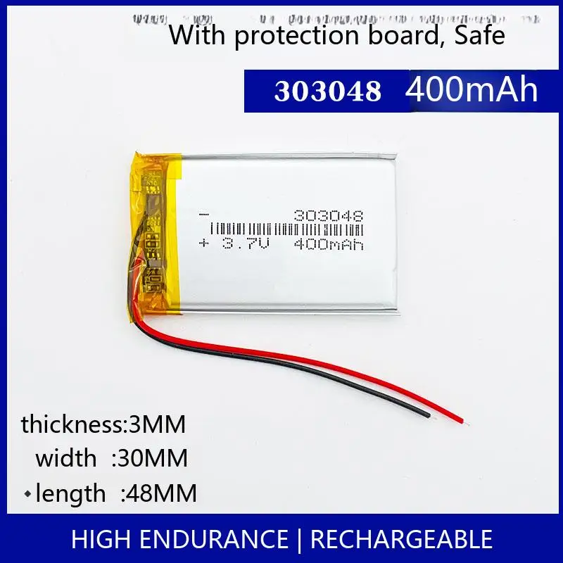 

303048 400 мАч 3,7 В перезаряжаемая литий-полимерная батарея GPS-трекер Bluetooth-радио DIY