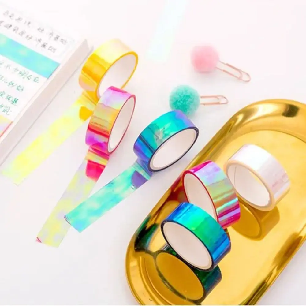 6 Colors/Set Rainbow Laser Washi Tape Glitter Stationery Scrapbooking Decorative Adhesive Tapes DIY Masking Tape School Supplies