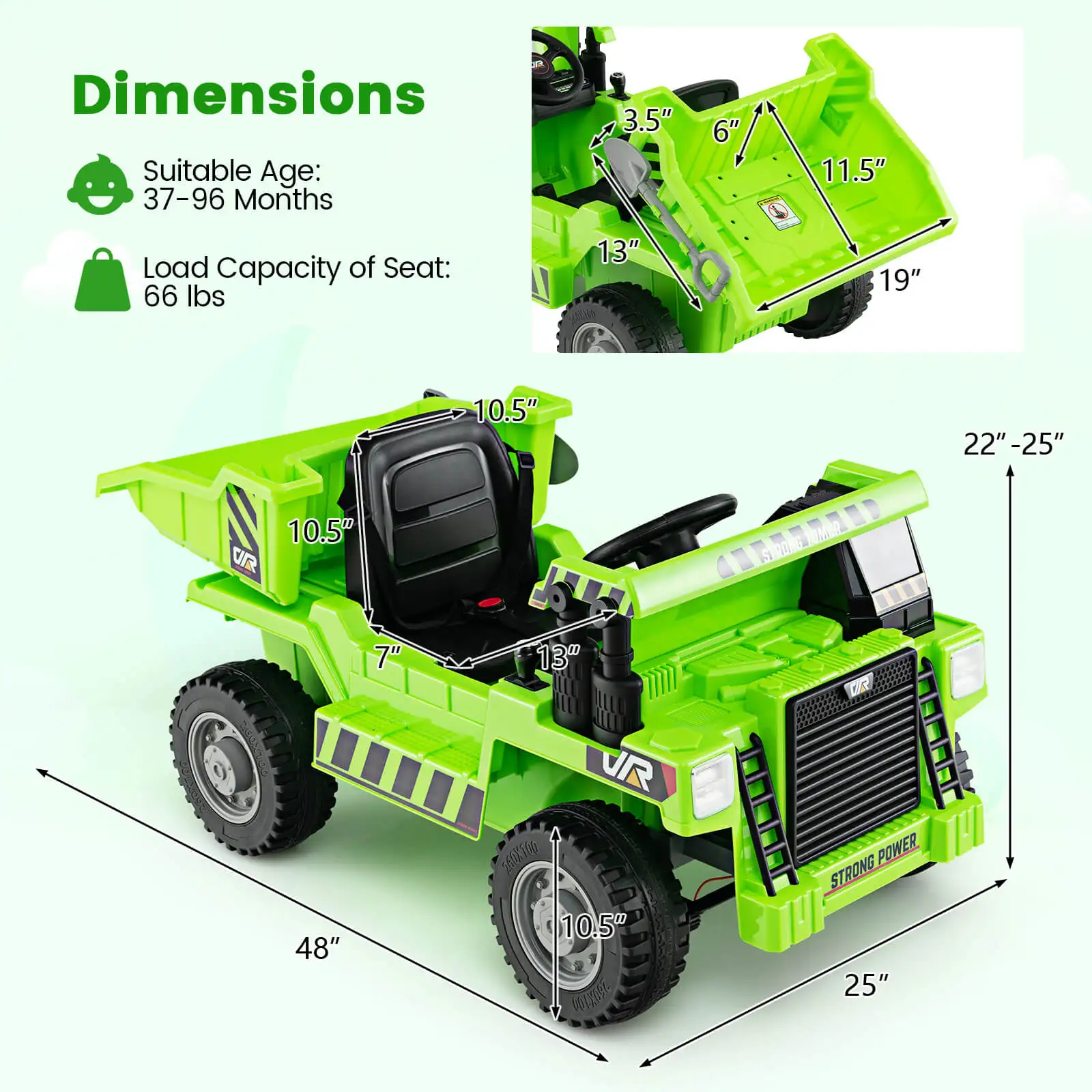 Kinderen Ride-On Dump Truck W/Draadloze Verbinding Muziek Led Lights Soft Start