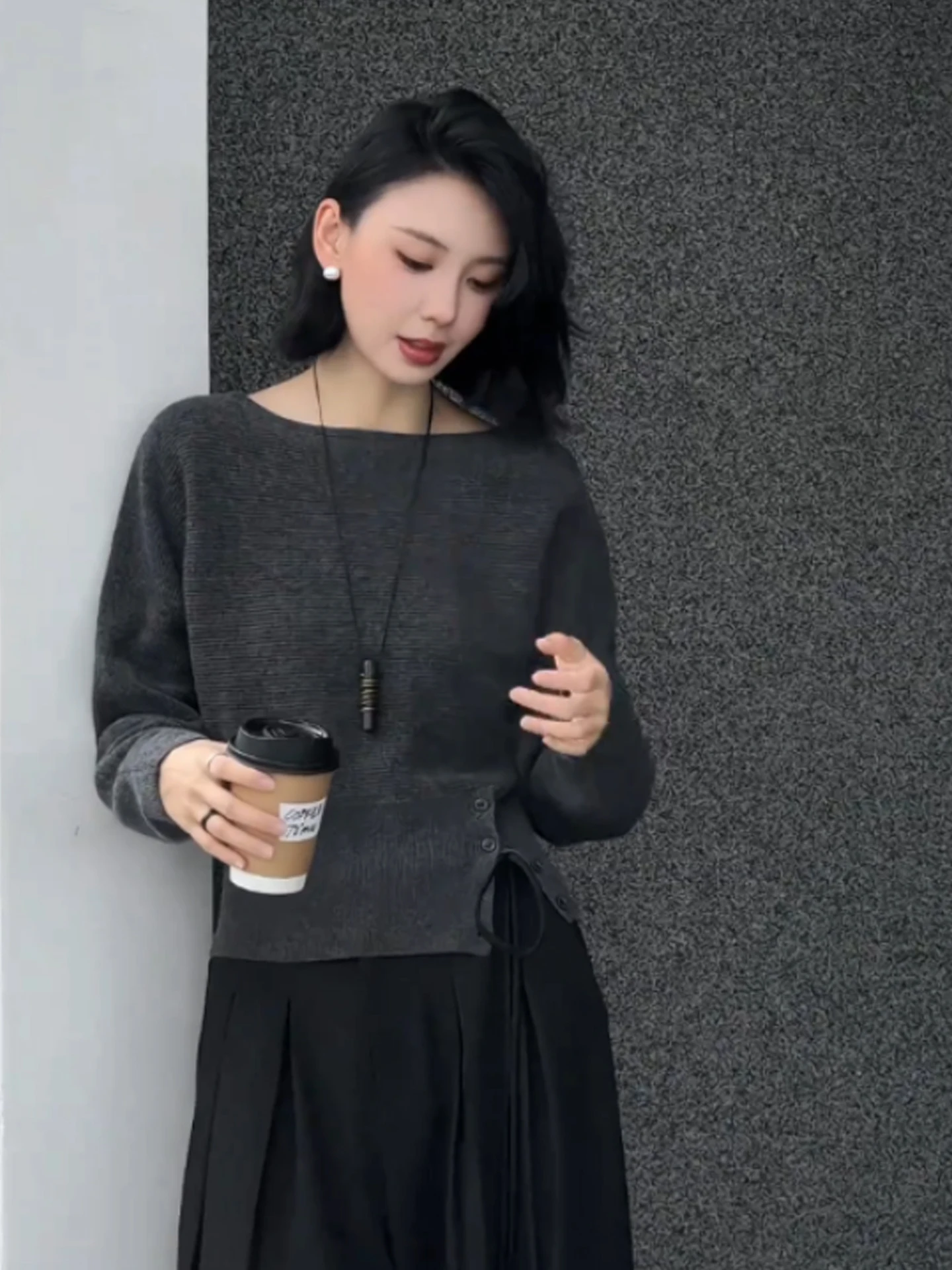 

Women's Knitted Long Sve Sweater Casual Sle Waist-Cinching Overhead Base irt Korean Loose Fit Comfortable Midweight