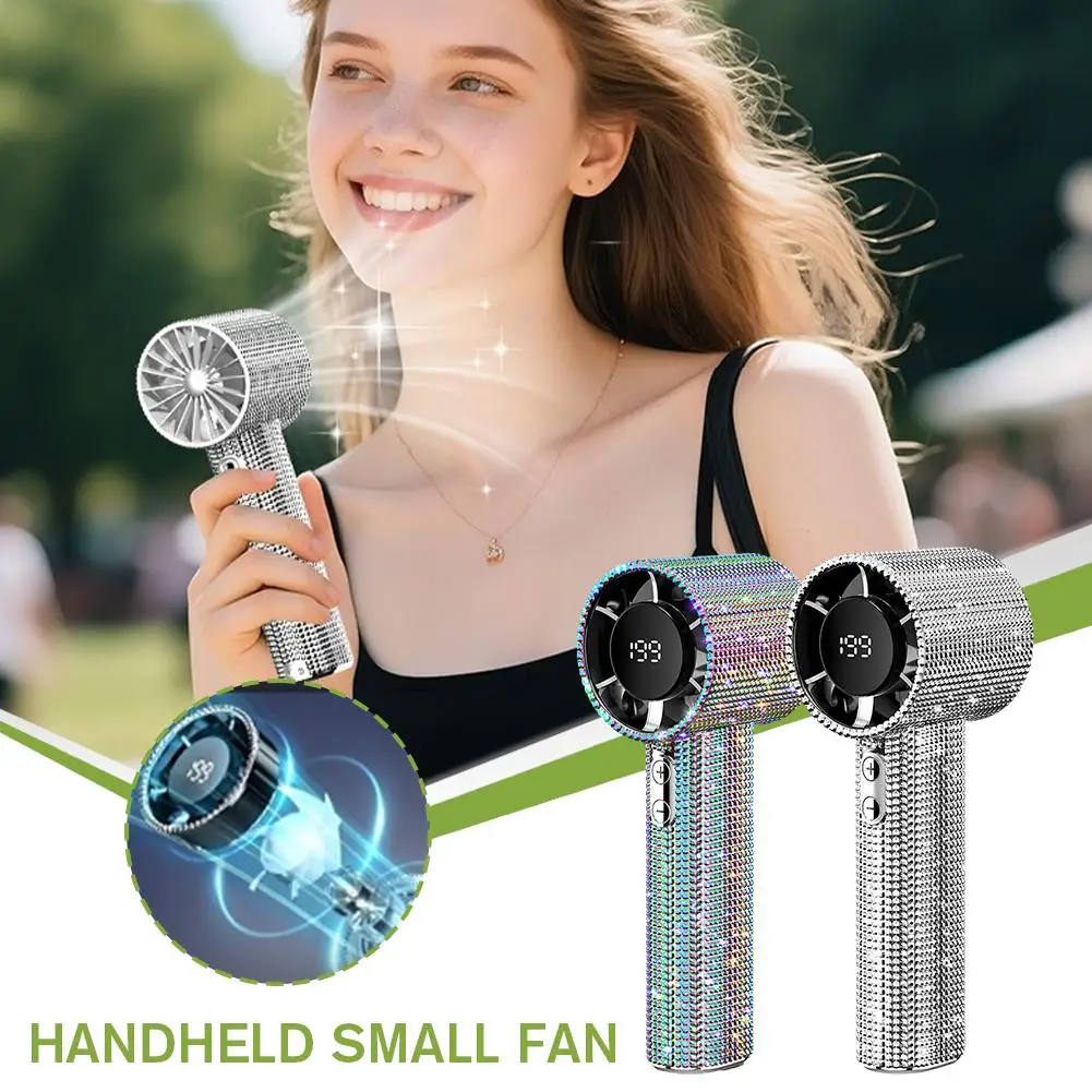 

Full Diamond Luxury Handheld Turbo Fan 199 gears Adjustment Wind Handheld Mini Personal Cooling Fan With Digital Display