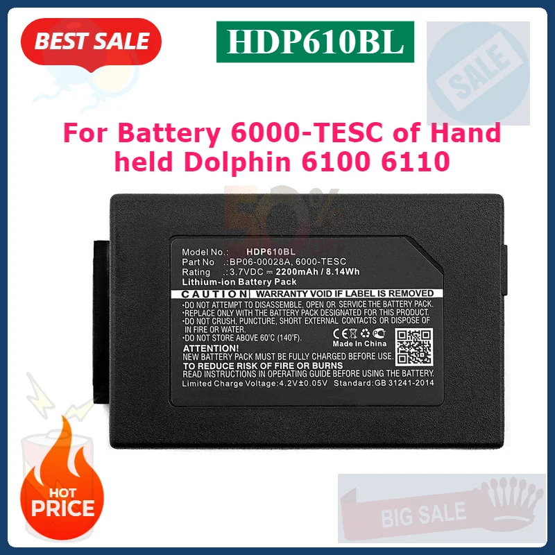 Applicable for Battery 6000-TESC of Handheld Dolphin 6100 6110 Barcode Scanner HDP610BL