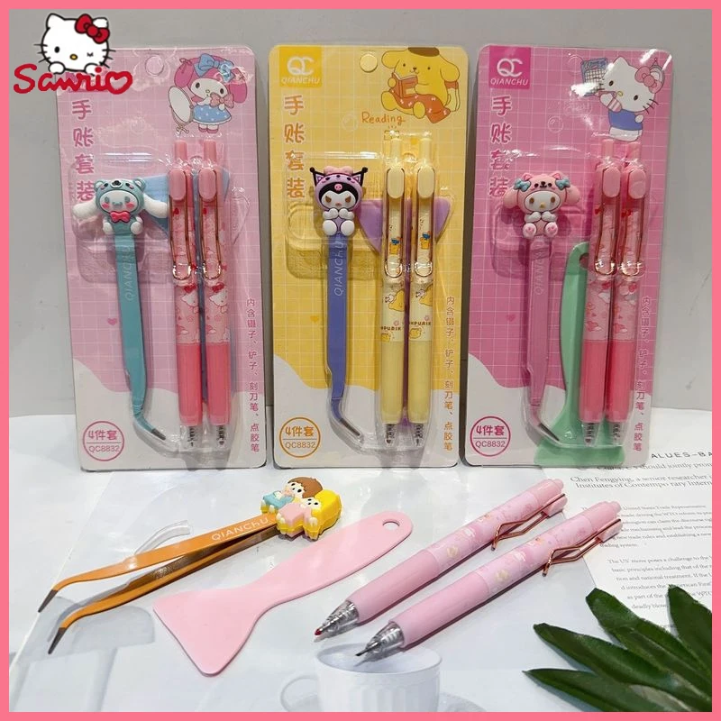 

Sanrio 4-piece Notebook Set Cute Creative Cartoon Kuromi Glue Pen Carving Knife Pen Notebook Tweezers Set Student Supplies Gift