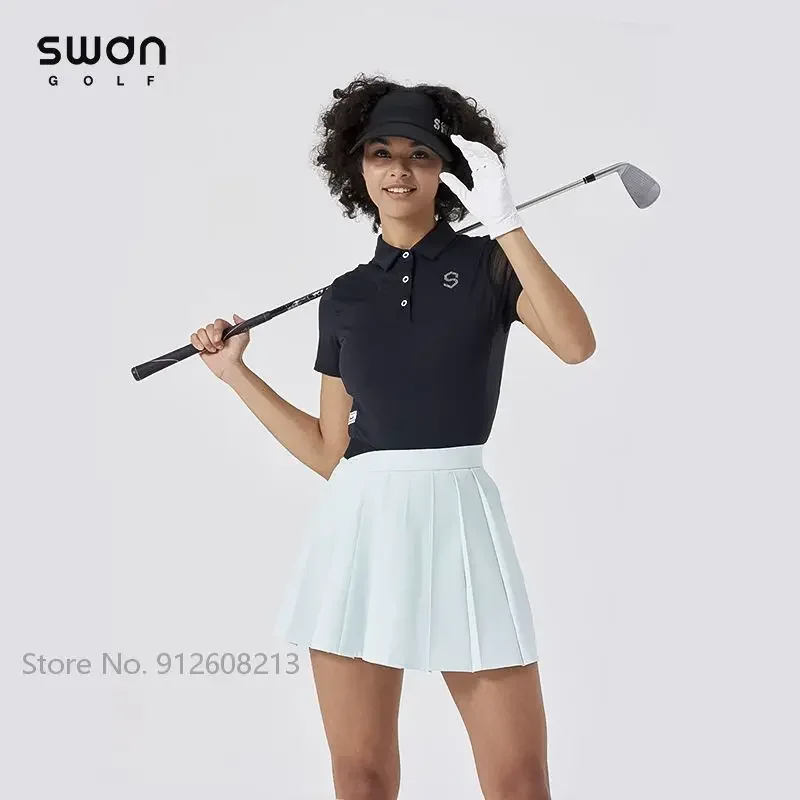 SG Summer Ladies Short-sleeve Golf Shirt Breathable Cooling Tops Girls High Waist Sports Skirts Women Pleated Green Skort Suits